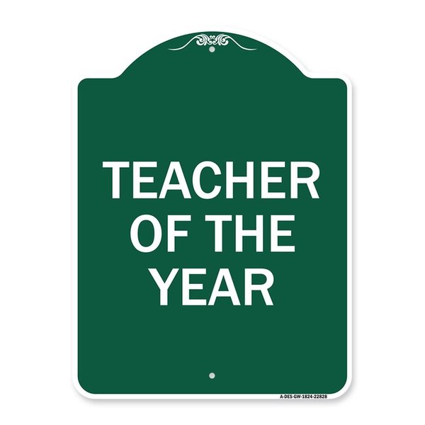 Amistad 18 x 24 in. Designer Series Sign - Teacher of the Year, Green & White AM2069024